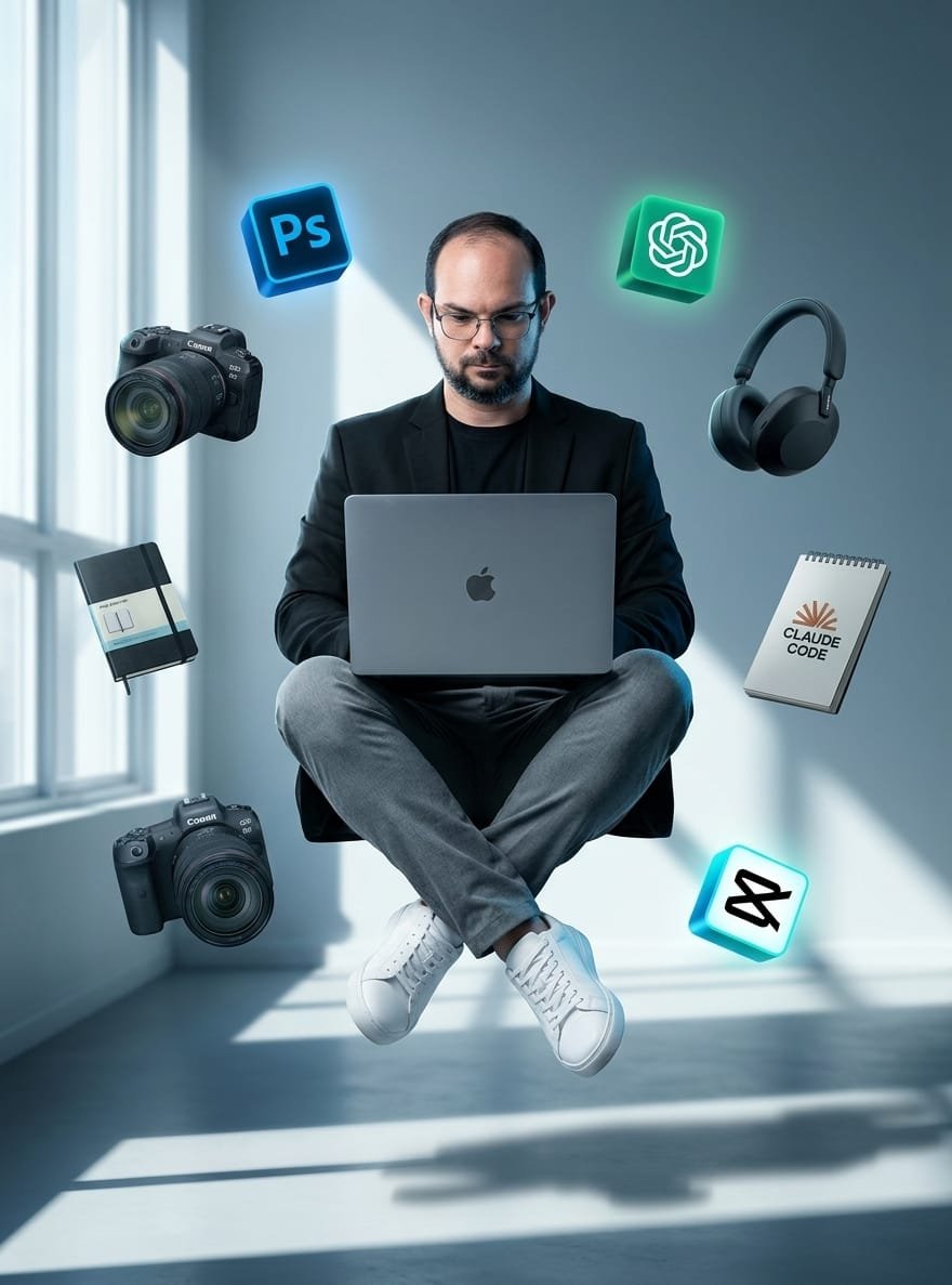 Sandro Diniz trabalhando em um estúdio de tecnologia